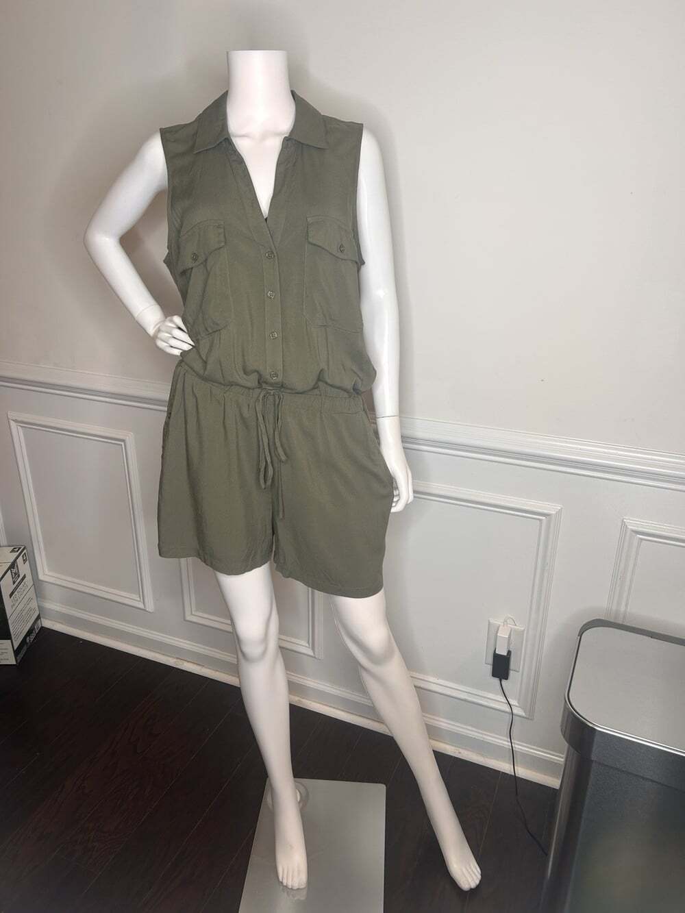 Lascana Sleeveless Drawstring Romper, Olive Green, Sz.12 - Picture 5 of 15